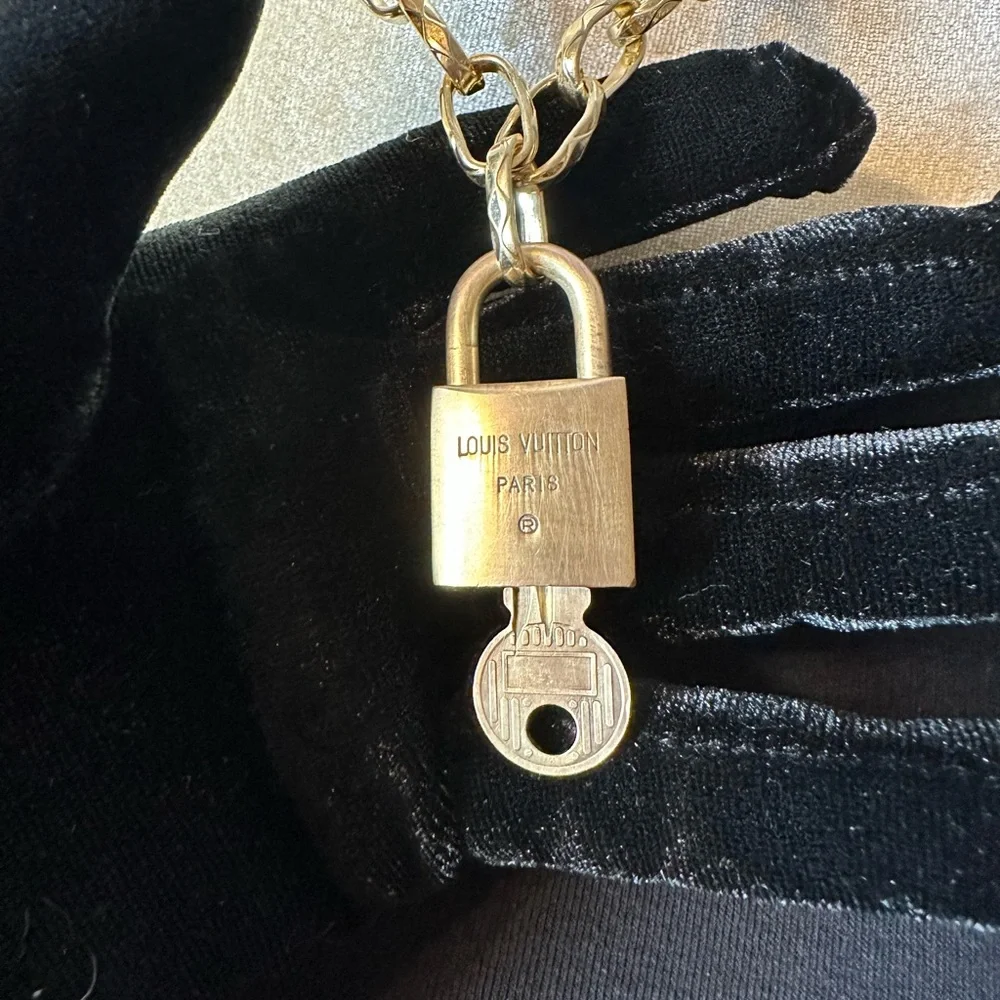 Authentic Rare Vintage Louis Vuitton Lock & Key #221 on Gold Necklace